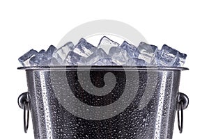 Metal champagne ice bucket with drops isolated on a white background