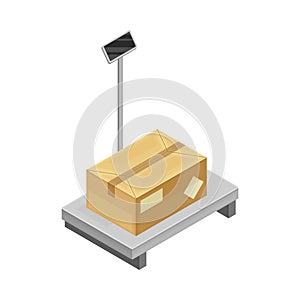 Metal Checkweigher or Industrial Scale with Cardboard Box as Warehouse Area for Goods Storage and Logistics Isometric