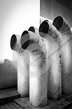 Metal chimneys on the street