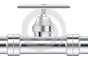 Metal chrome pipe with flange and valve.