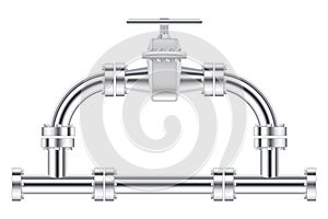 Metal chrome pipes with flange and water valve.