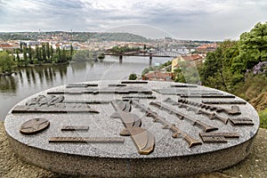 Metal circuit bridges and buildings of Prague photo