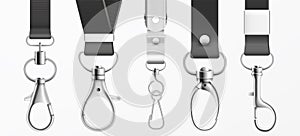 Metal claw clasp on black lanyards set vector