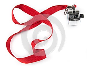Metal Clicker Counter on red ribbon