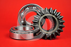 Metal cogwheel and bearings. Spare parts
