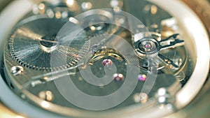 Metal cogwheels functioning in a clockwork mechanism