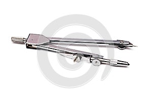 Metal compass closeup, isolate on white background