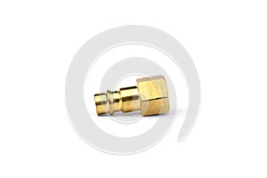 Metal connector for connection with hose of compressor isolated on white background. External fitting.