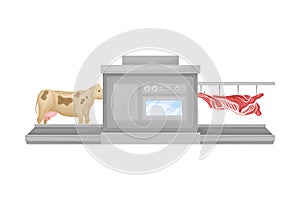 Metal Conveyor for Skinning Cow in Slaughterhouse Vector Illustration