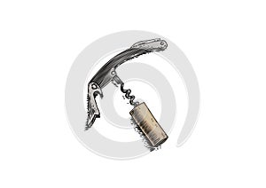Metal corkscrew with cork photo