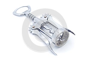Metal corkscrew isolated on white background