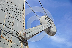 The metal counterweight of the tower crane