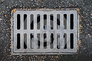 The metal cover for the drainage on the street