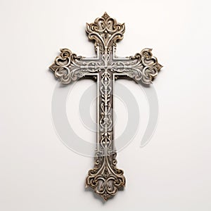 Metal Cross With Richly Detailed Art Nouveau Style On White Background