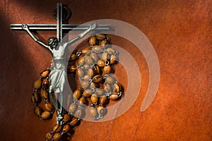 Metal Crucifix with Wooden Rosary Beads