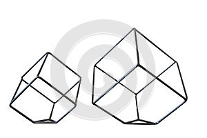 Metal cube shape decoration on white background.
