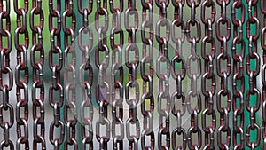 Metal curtain on the entrance of bird park. The door made of chain link to prevent the bird fly away from the bird cage