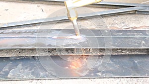 Metal Cutting With Acetylene Gas in Close Up Horizontal View