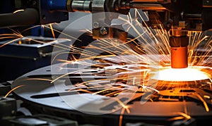 A Metal Cutting Machine Creating Sparks