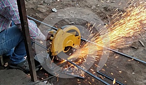 Metal cutting sparks flying out