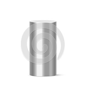 Metal cylinder podium, 3D pedestal pipe from stainless steel or iron, silver platform