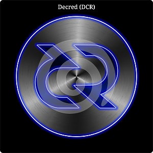 Metal Decred (DCR) coin witn blue neon glow. photo