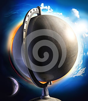 Metal desktop globe with sun and moon