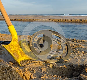 Metal detecting on a beach