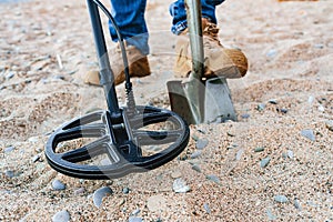 Metal detector coil in action above the ground