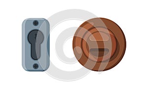 Metal Door Handle or Doorknob for Opening and Closing Portal and Keyhole Vector Set