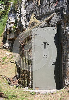Metal door of a World War II anti-burst bunker
