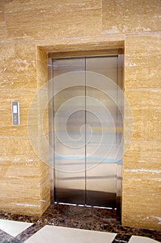Metal doors of the elevator in the modern building
