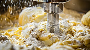 The metal dough hook used to knead and mix the pasta dough until it reaches the perfect consistency photo