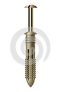 Metal dowel side view. Industrial or DIY element for fixing. Isolated realistic vector illustration