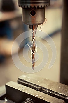 Metal drilling closeup