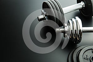 The metal dumbbell and weights.