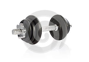 Metal dumbbell on white background