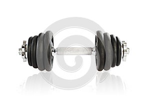 Metal dumbbell on white background