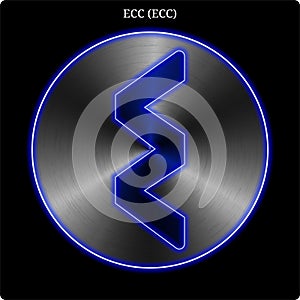 Metal ECC ECC coin witn blue neon glow.