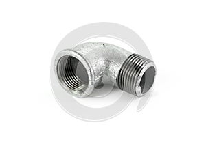 Metal elbow fittings for pipes, isolated white background.Tools and materials for sanitary works.