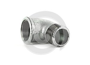 Metal elbow fittings for pipes, isolated white background.Tools and materials for sanitary works.