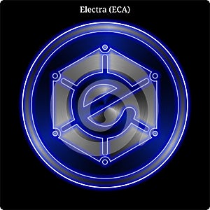 Metal Electra ECA coin witn blue neon glow. photo