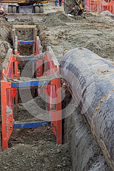 Metal excavation shoring, shoring supports photo