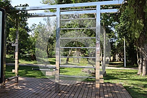 Metal exercise machine for doing sports in the city park