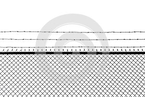 Metal fence with barbed wire isolated on a white background