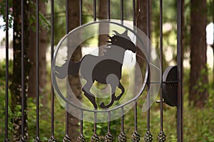 Metal fence in the shape of galloping horse