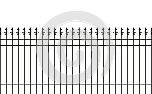 Metal fence, spike lattice bars. Iron gate, vector illustration. Safety barrier graphic black garden or house security