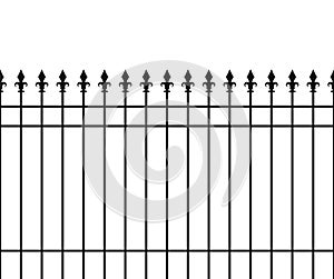 Metal fence, spike lattice bars. Iron gate, vector illustration. Safety barrier graphic black garden or house security