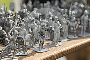 Metal figurines of warriors in miniature