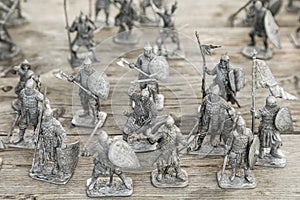 Metal figurines of warriors in miniature